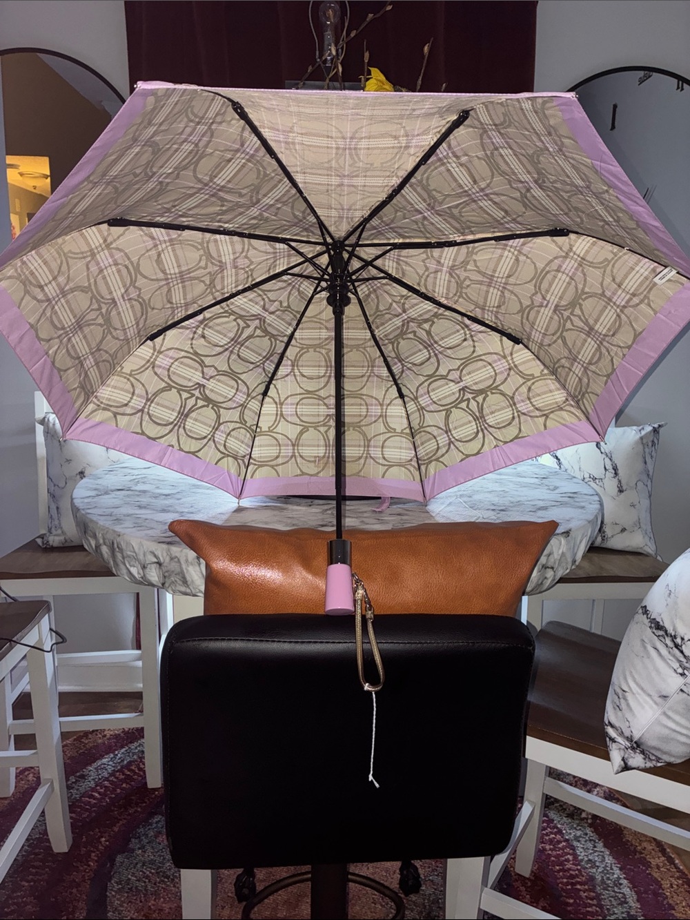 Coach lavender and tan/gold Signature Print Umbrella - Picture 2 of 4